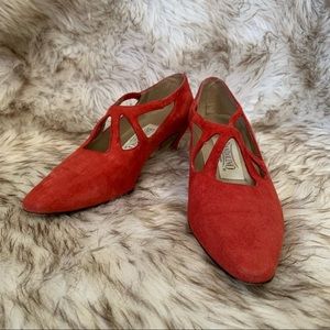 Vintage red suede Louis heel heels
